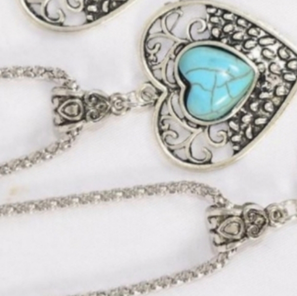 Turquoise Blue Heart Necklace H 1.75 xW 1.5 Silver 18-22"chain lobster clasp NEW - Picture 4 of 6